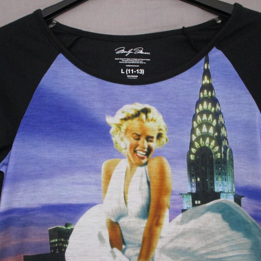 Marilyn Monroe Raglan Quarter Sleeve Top Black & Purple Women Size | L - Picture 3 of 9